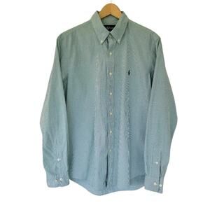 Ralph Lauren Long Sleeve Houndstooth Button Down Shirt Green White Mens Size L